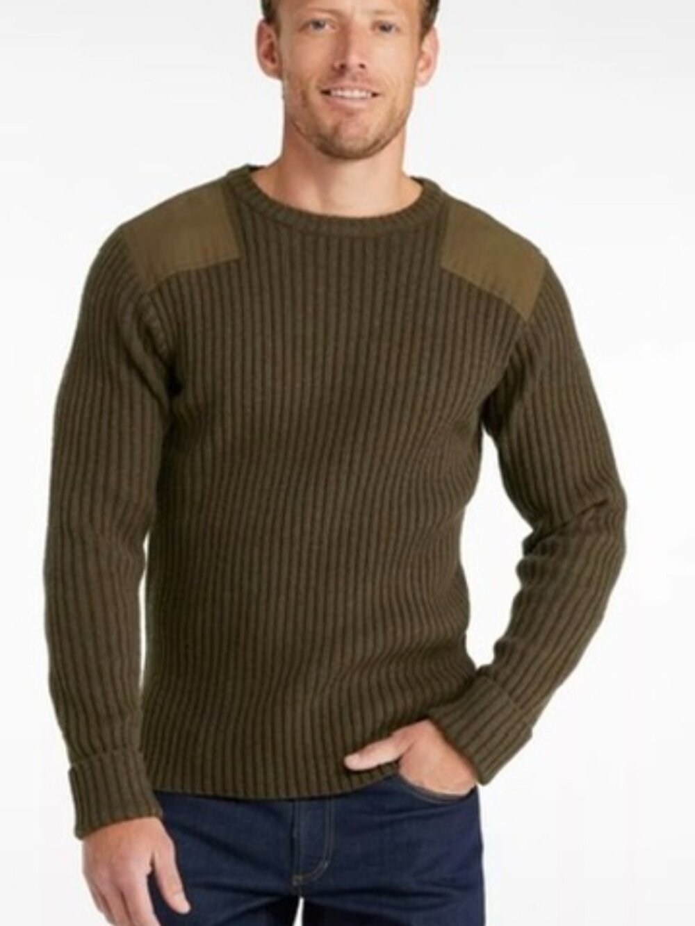 L.L. BEAN Men's Merino Lamb's Wool Commando Sweater, Crewneck BROWN